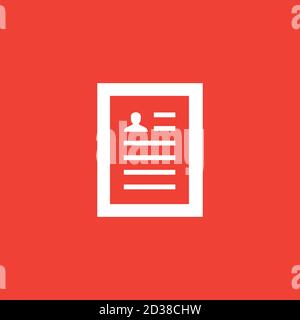 Resume Icon On Red Background. Red Flat Style Vector Illustration. Stock Vector