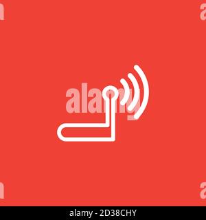 Router Line Icon On Red Background. Red Flat Style Vector Illustration. Stock Vector