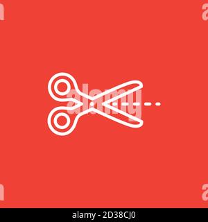 Scissor Line Icon On Red Background. Red Flat Style Vector Illustration. Stock Vector