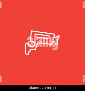 Security Camera Line Icon On Red Background. Red Flat Style Vector Illustration. Stock Vector