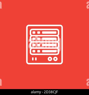 Server Line Icon On Red Background. Red Flat Style Vector Illustration. Stock Vector