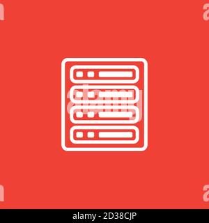 Server Line Icon On Red Background. Red Flat Style Vector Illustration. Stock Vector