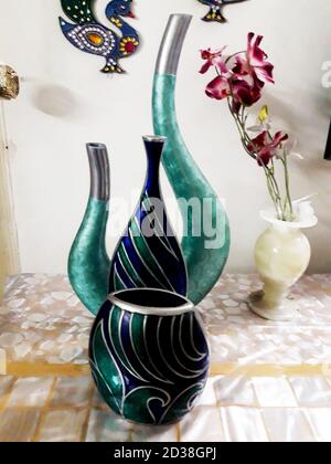 Close up of a big multi colored vase used for decoration Stock Photo