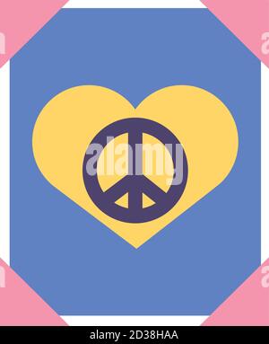 poster with peace symbol in heart flat style icon vector illustration design Stock Vector