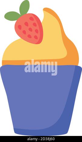 sweet cupcake with strawberry isolated icon vector illustration design Stock Vector