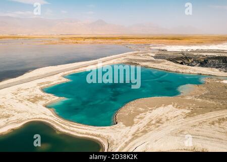 Aerial of salt lakes, natural landscape. Photo in Qinghai, China. Stock Photo