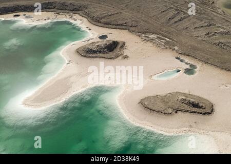 Aerial of salt lakes, natural landscape. Photo in Qinghai, China. Stock Photo