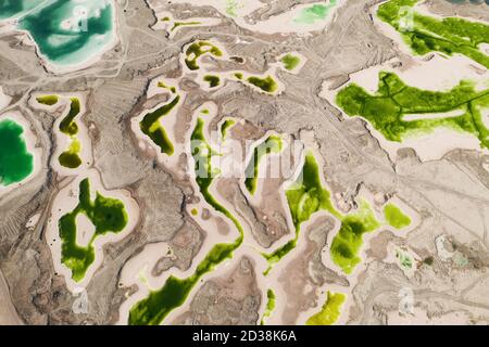 Aerial of salt lakes, natural landscape. Photo in Qinghai, China. Stock Photo