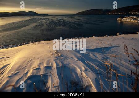 View of  Sea of Okhotsk from  Nagaev Bay, Magadan, Russian Far East Stock Photo