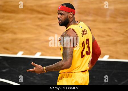 NO FILM, NO VIDEO, NO TV, NO DOCUMENTARY - The Cleveland Cavaliers' LeBron  James reacts after he hit a key basket late in in a 98-89 win against the  Orlando Magic at