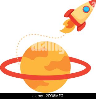 rocket launcher spaceship and saturn flat style icon vector illustration design Stock Vector