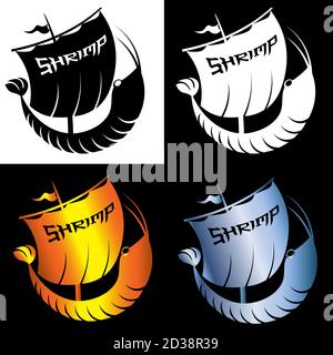 set of creative minimal logo shrimp in the form of a sailing ship Stock Vector