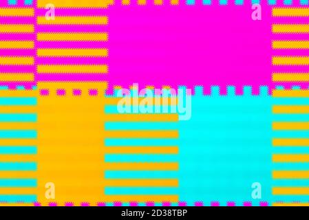 Texture checkered three papers cyan blue orange pink background Illustration Abstract hypnotics psychadelic multi colored texture pattern. Colorful ni Stock Photo