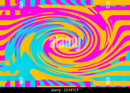 Twirl swirlTexture three wavy colors cyan blue pink orange background with copy space banner advertisement hypnotics psychadelic multi colored texture Stock Photo