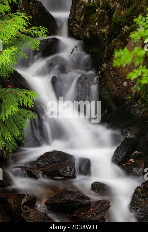 Waterfall at Llyn Crafnant, Snowdonia, North Wales Stock Photo