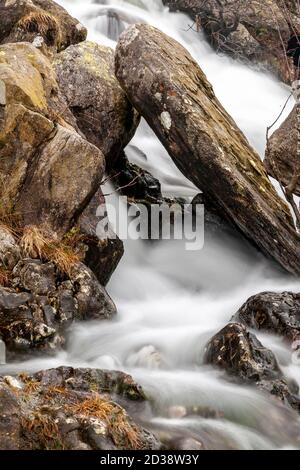 Waterfall at Llyn Idwal, Snowdonia, North Wales Stock Photo