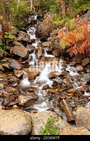 Waterfall at Llyn Crafnant, Snowdonia, North Wales Stock Photo