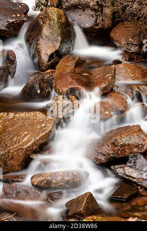 Waterfall at Llyn Crafnant, Snowdonia, North Wales Stock Photo