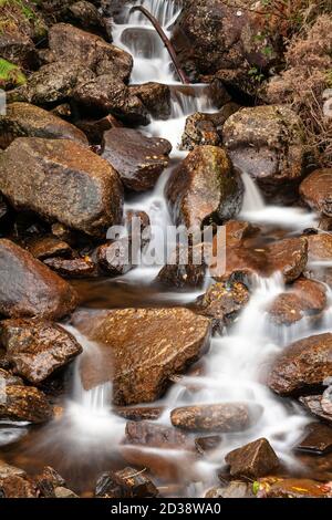 Waterfall at Llyn Crafnant, Snowdonia, North Wales Stock Photo