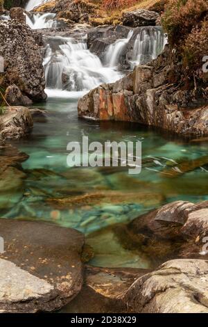 Waterfall along the Watkin Path, Snowdon, Snowdonia, North Wales Stock Photo
