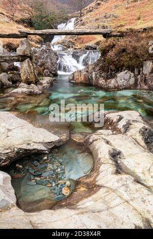 Waterfall along the Watkin Path, Snowdon, Snowdonia, North Wales Stock Photo