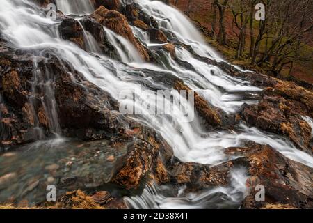 Waterfall along the Watkin Path, Snowdon, Snowdonia, North Wales Stock Photo