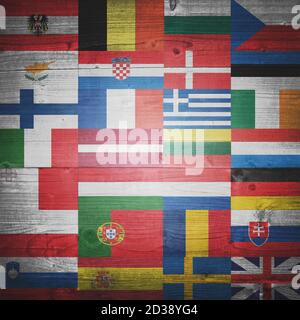 All flags, EU Member States, background, texture,3D illustration Stock Photo