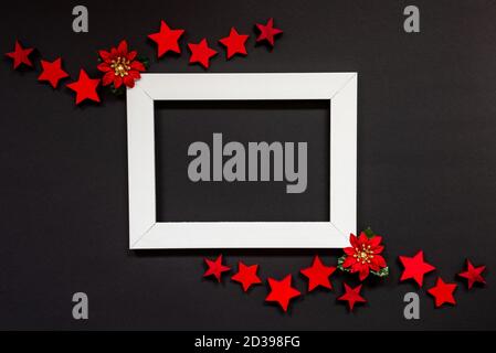 Frame, Red Winter Rose, Star, Copy Space Stock Photo