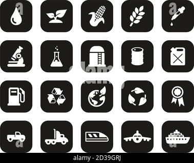 Bio Fuel Icons White On Black Flat Design Set Big Stock Vector