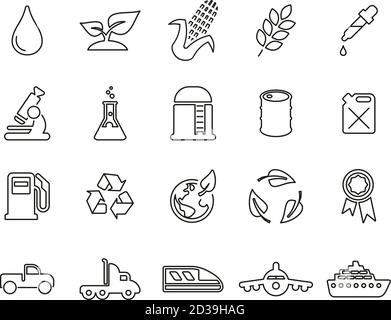 Bio Fuel IconsThin Line Set Big Stock Vector