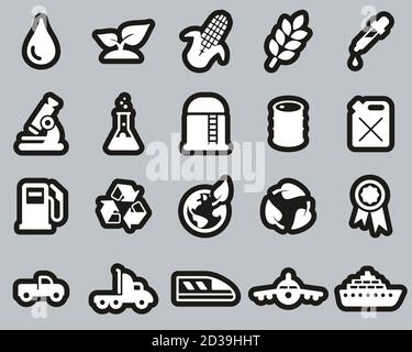 Bio Fuel Icons White On Black Sticker Set Big Stock Vector