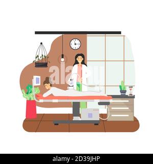 8 March, Womens Day. Happy woman enjoying her day off getting anti cellulite lpg massage, flat vector illustration. Stock Vector