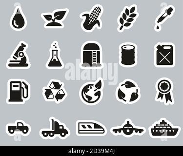 Bio Fuel Icons Black & White Sticker Set Big Stock Vector