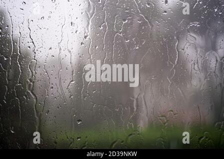 Rain on a window on a stormy day on the French Riviera in October Stock Photo