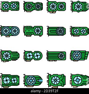 Graphics card icons set vector flat Stock Vector