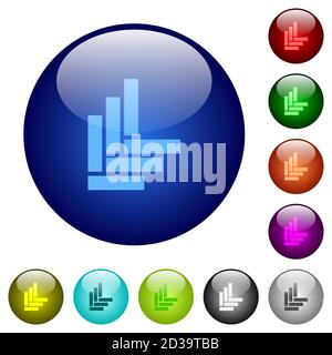 Parquet pattern icons on round glass buttons in multiple colors. Arranged layer structure Stock Vector