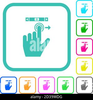 left handed scroll right gesture vivid colored flat icons in curved borders on white background Stock Vector