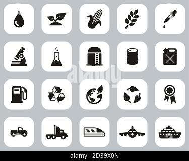 Bio Fuel Icons Black & White Flat Design Set Big Stock Vector