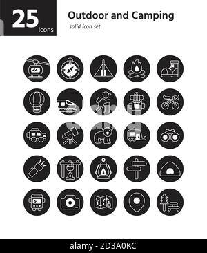 Outdoor and Camping solid icon sel. Vector and Illustration. Stock Vector