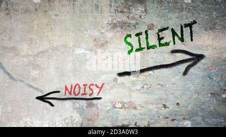 Street Sign the Direction Way to Silent versus Noisy Stock Photo