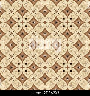 Classic Javanese batik flower pattern with a simple cream color concept. Stock Vector