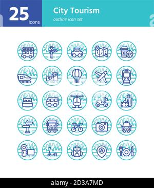 City Tourism outline icon set. Vector and Illustration. Stock Vector