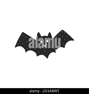 Cute flying black bat isolated element. Halloween character for kids design Stock Vector