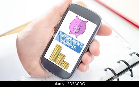 Retirement savings concept shown on a smartphone screen Stock Photo