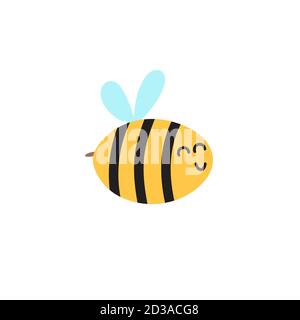 Happy flying bee. Funny character for kids design. Cartoon element Stock Vector