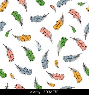 Seamless pattern with feather. Vector illustration on white background. Stock Vector