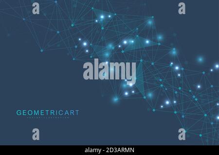 Geometric abstract background with connected line and dots. Structure molecule and communication. Big Data Visualization. Medical, technology, science Stock Vector
