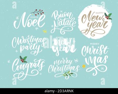 Christmas, new year, winter poster. Christmas greeting concept. Print design vector illustration. Vector calligraphy illustration. Slogan Set Stock Vector