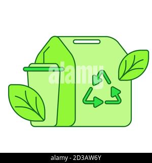 Eco food packaging concept cup paper box packaging recycle leaf white isolated background with green theme flat outline style Stock Vector