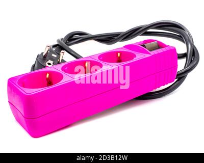 pink power strip isolated on white background Stock Photo
